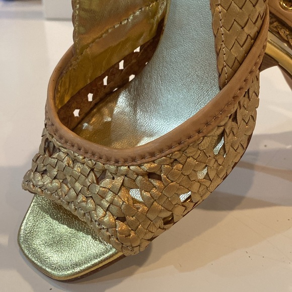 Miu Miu Gold Metallic Braided Leather Open Toe Slingback Sandals Size 37.5 EUC - Picture 14 of 15